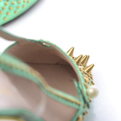 Gucci Metallic Calfskin Studded Unia Pointed Toe Low Heel Slingback Pumps 35.5 Green 9 of 12