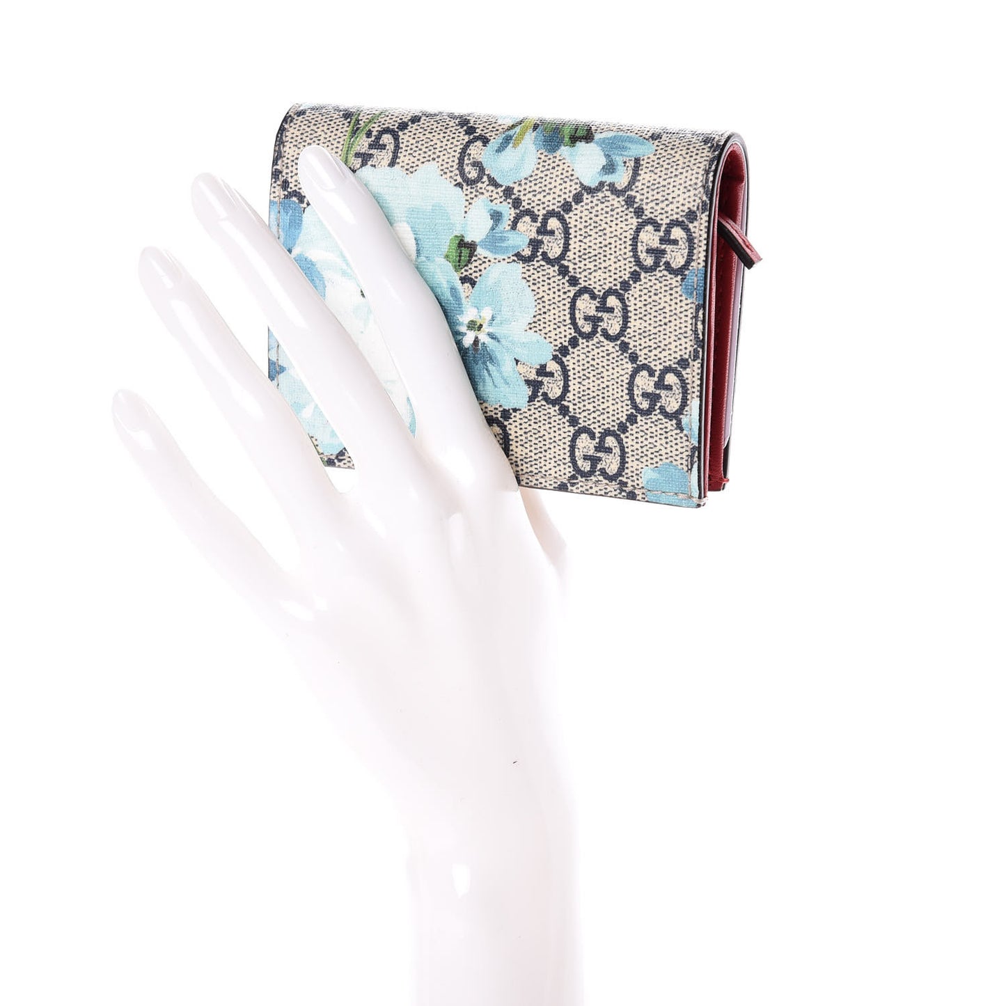 GG Supreme Monogram Blooms Card Case Wallet Beige Blue Navy Hibiscus Red