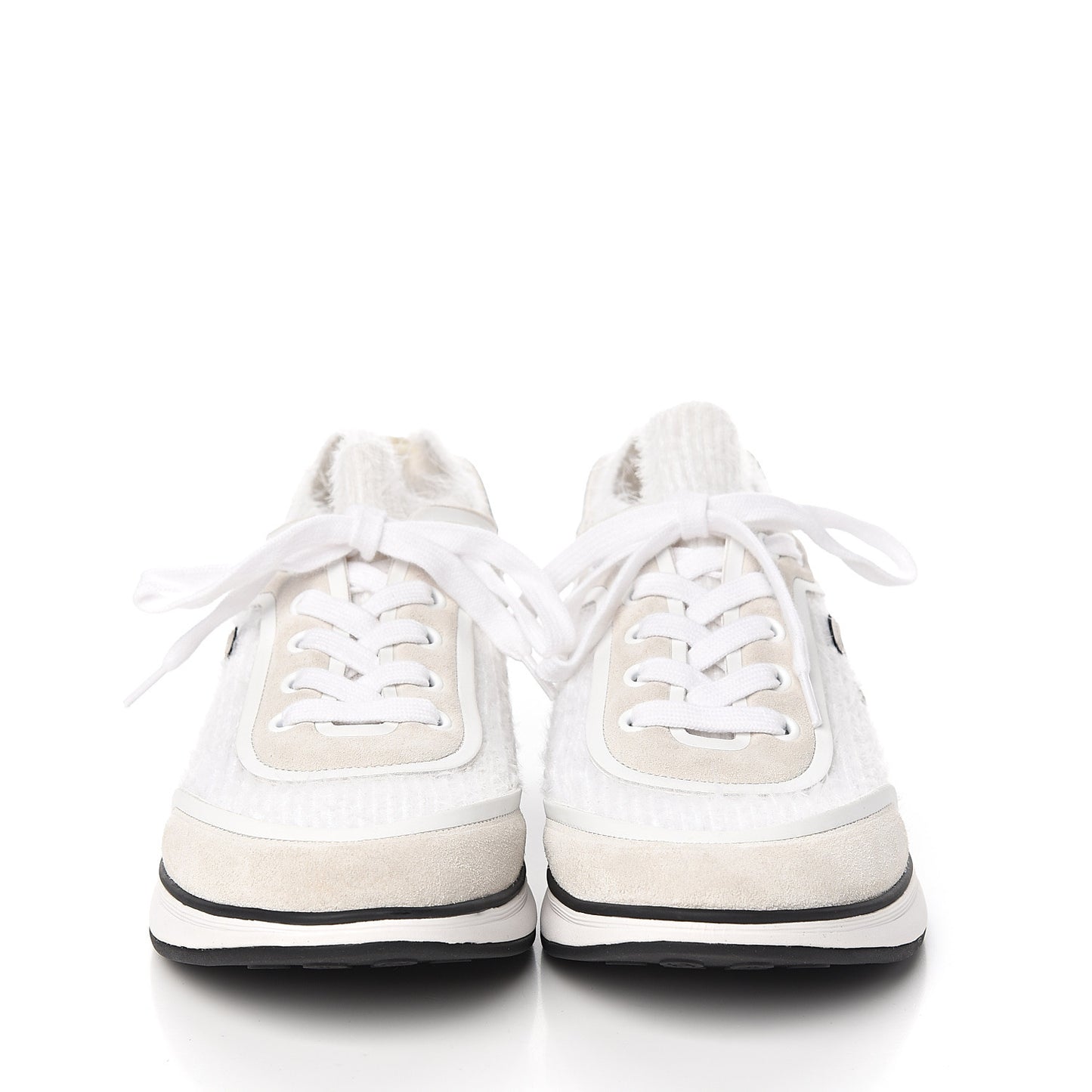 Fabric Calfskin Suede CC Womens Sneakers 38.5 White