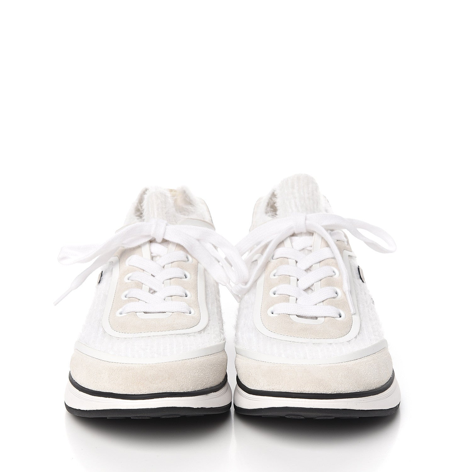 Chanel Fabric Calfskin Suede CC Womens Sneakers 38.5 White 2 of 7