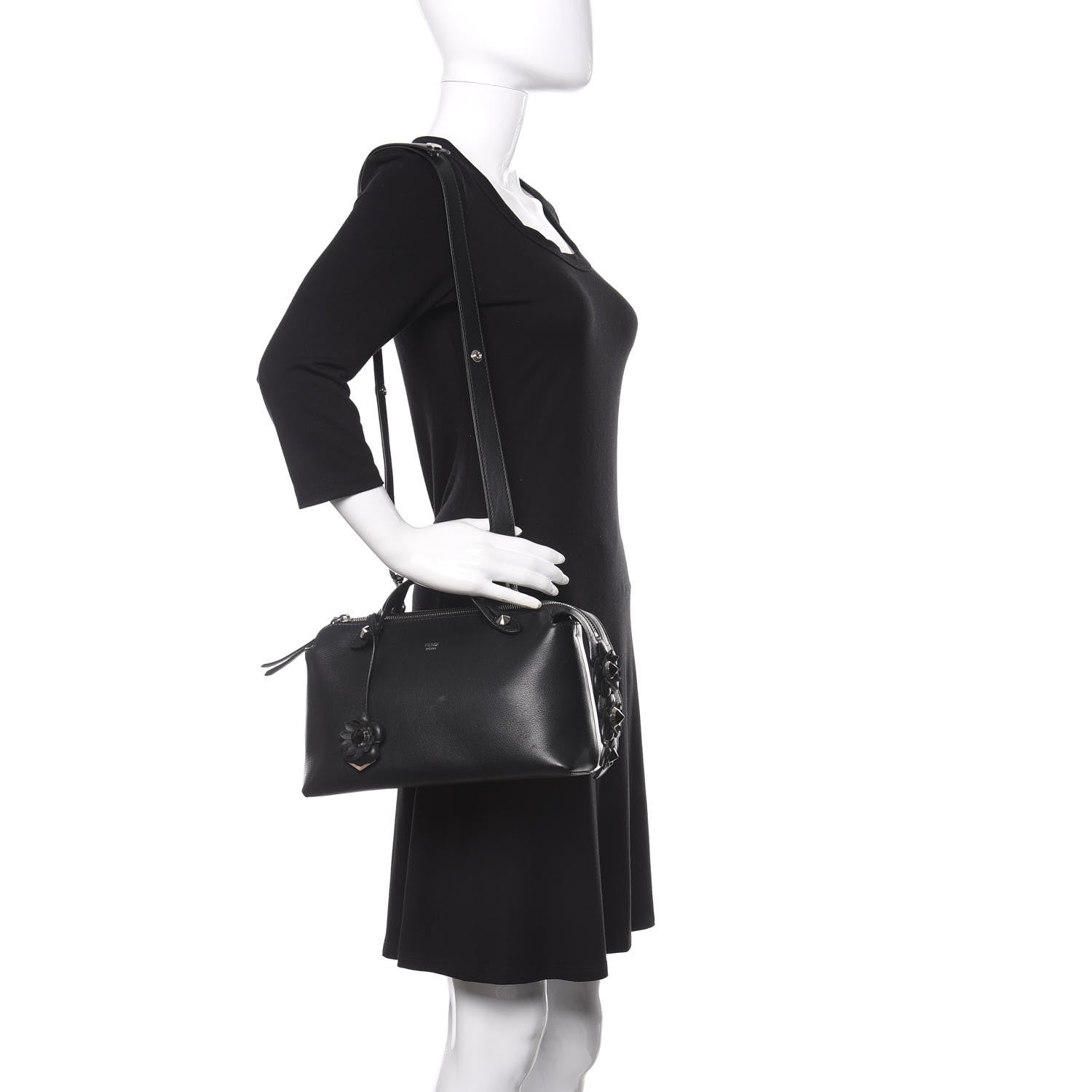 Fendi Vitello Dolce Flowerland Croc Tail Medium By The Way Boston Bag Black 2 of 9