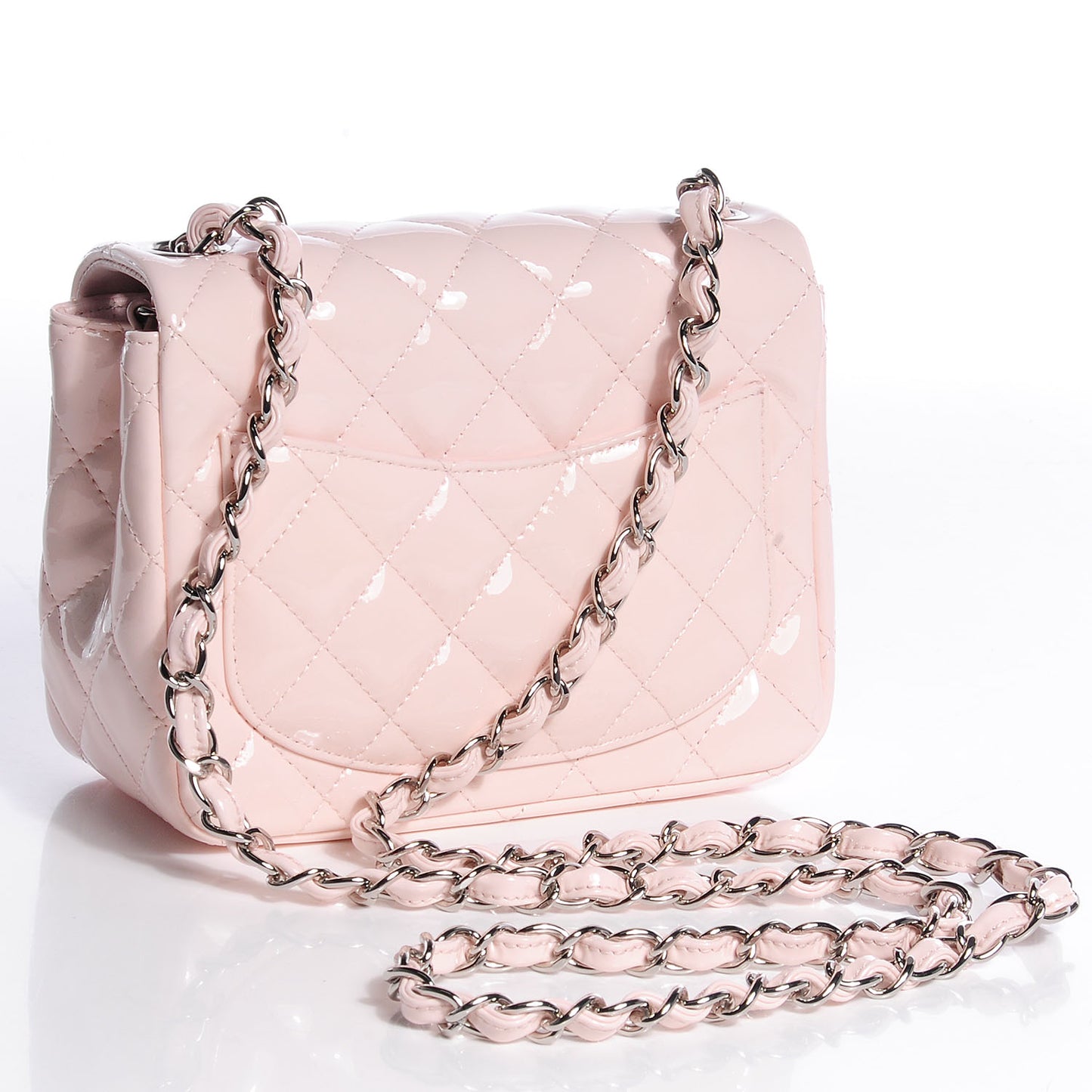 Patent Quilted Mini Square Flap Light Pink