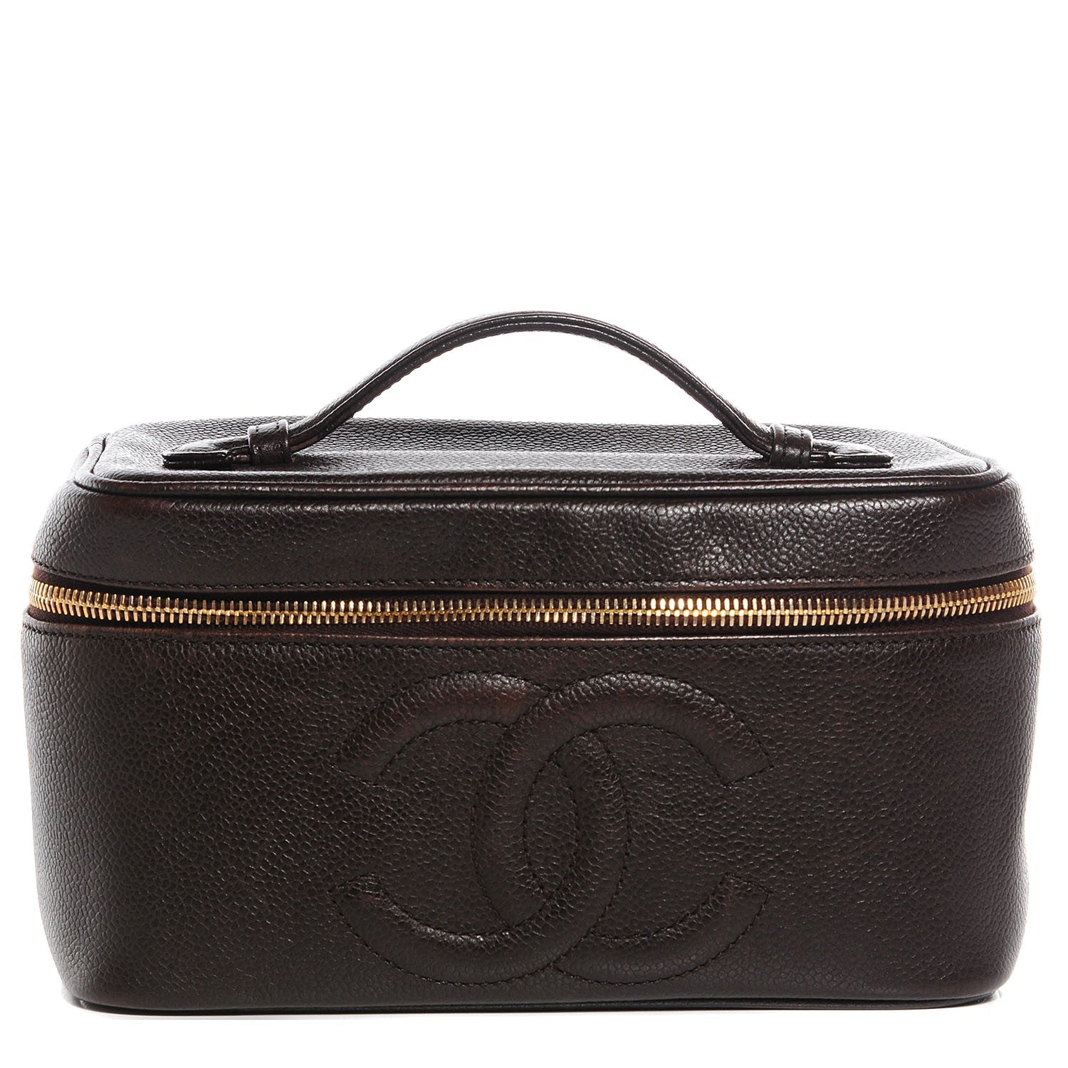 Chanel Caviar Cosmetic Vanity Case Dark Brown 1 of 8