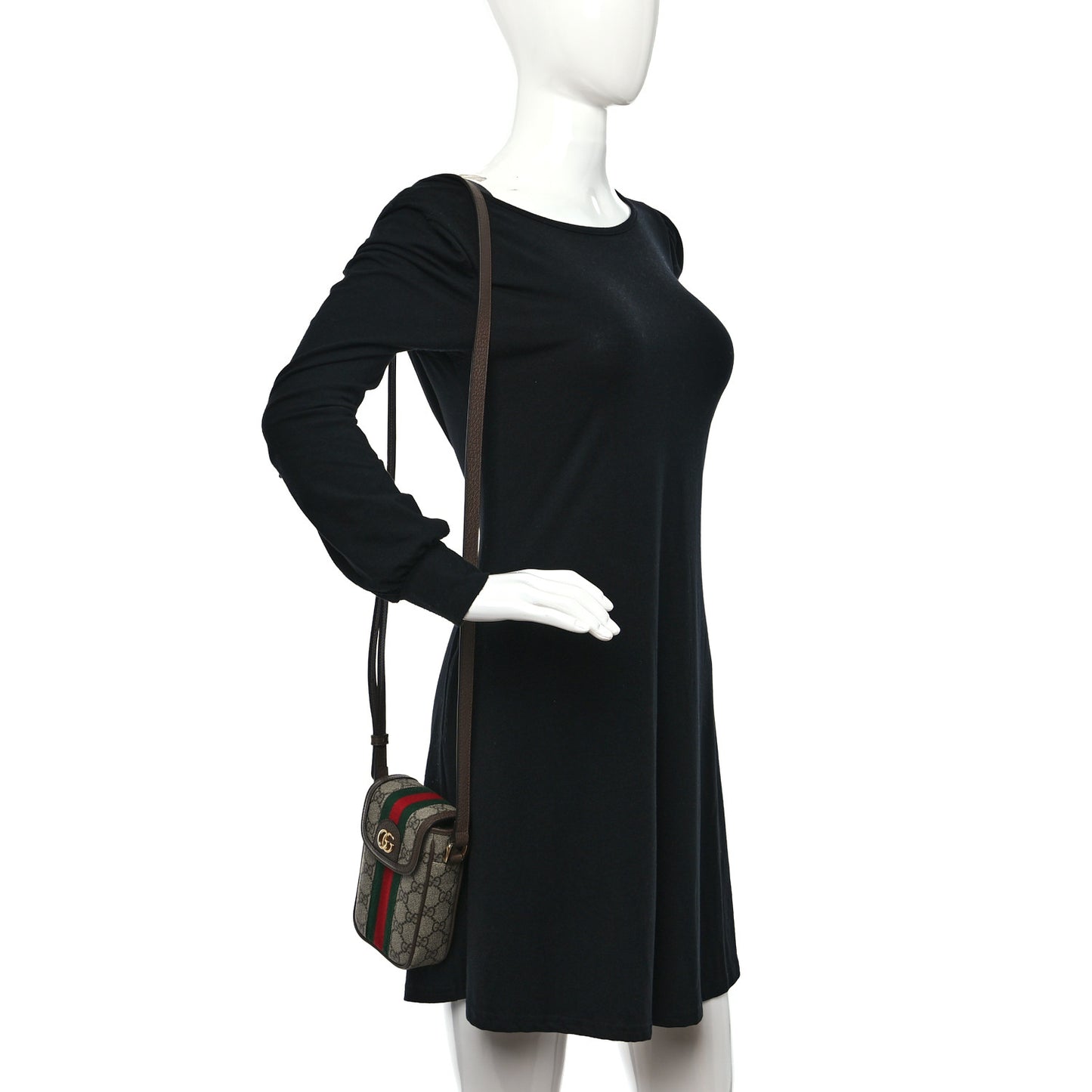 GG Supreme Monogram Web Ophidia Phone Crossbody Bag Beige New Acero