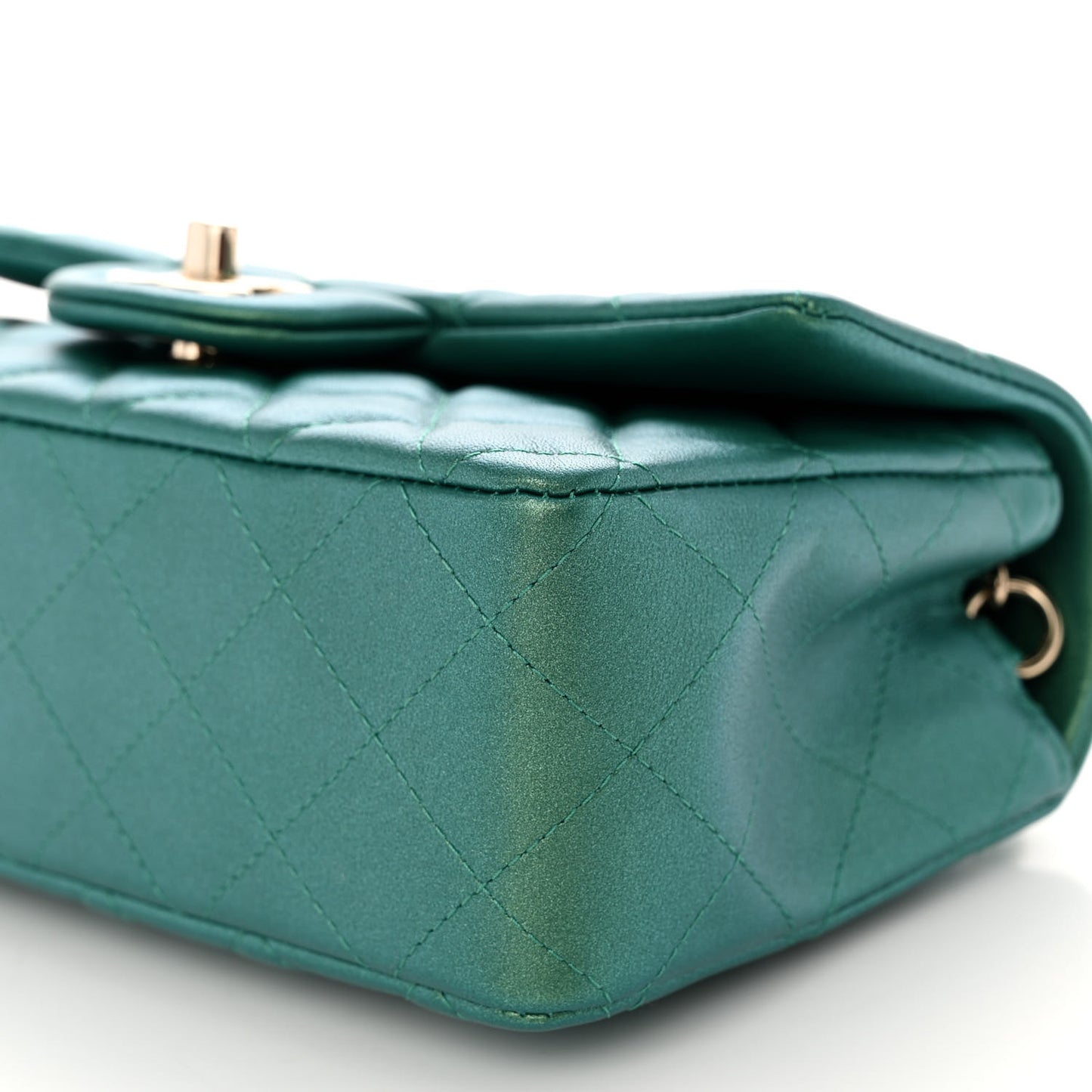 Iridescent Calfskin Quilted Mini Rectangular Flap Green
