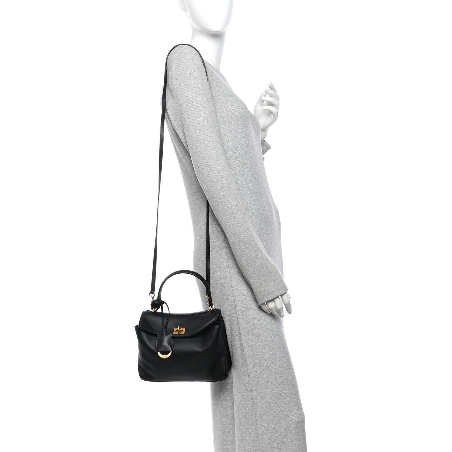Natural Smooth Calfskin Mini Rodeo Top Handle Handbag Black
