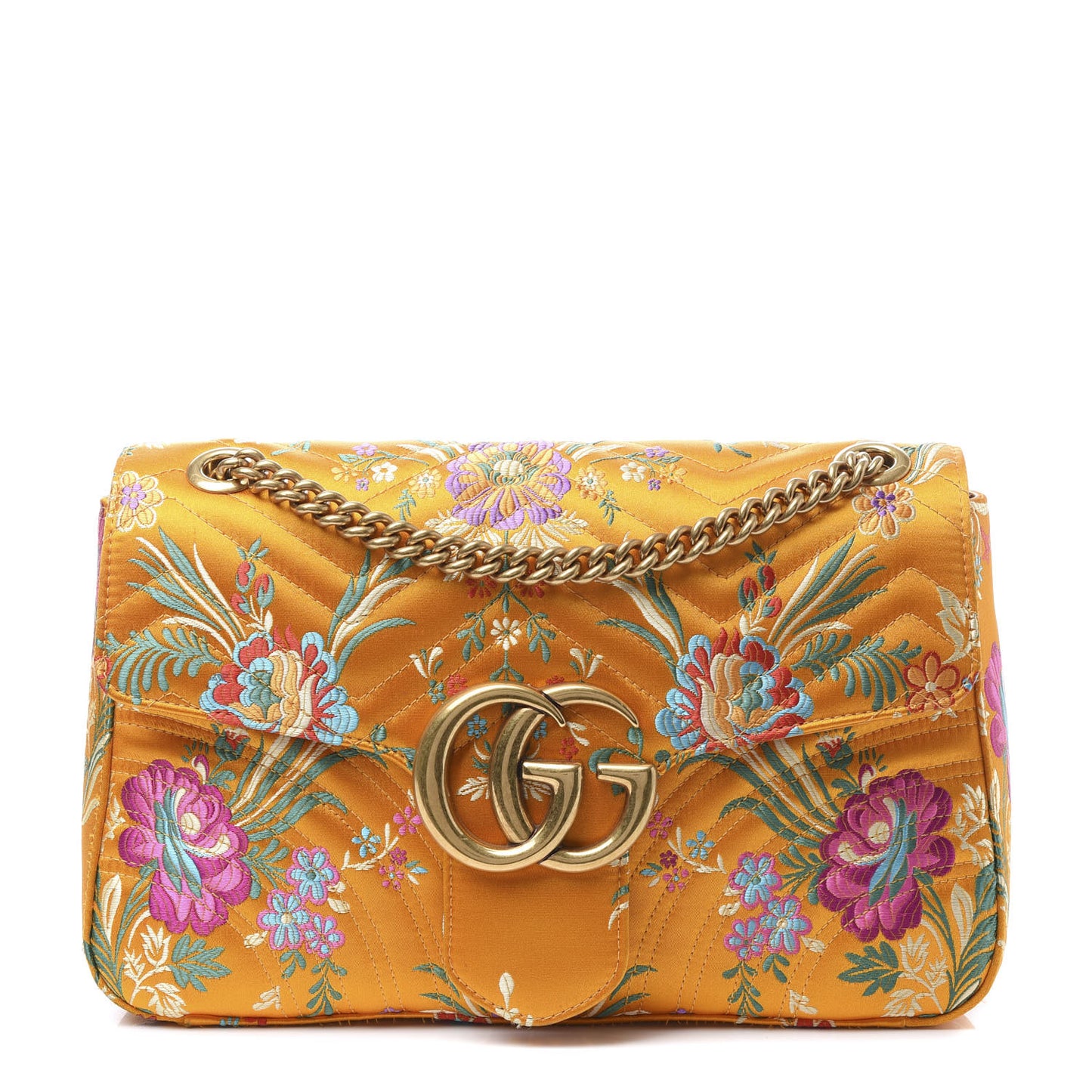 Jacquard Matelasse Floral Medium GG Marmont Shoulder Bag Yellow
