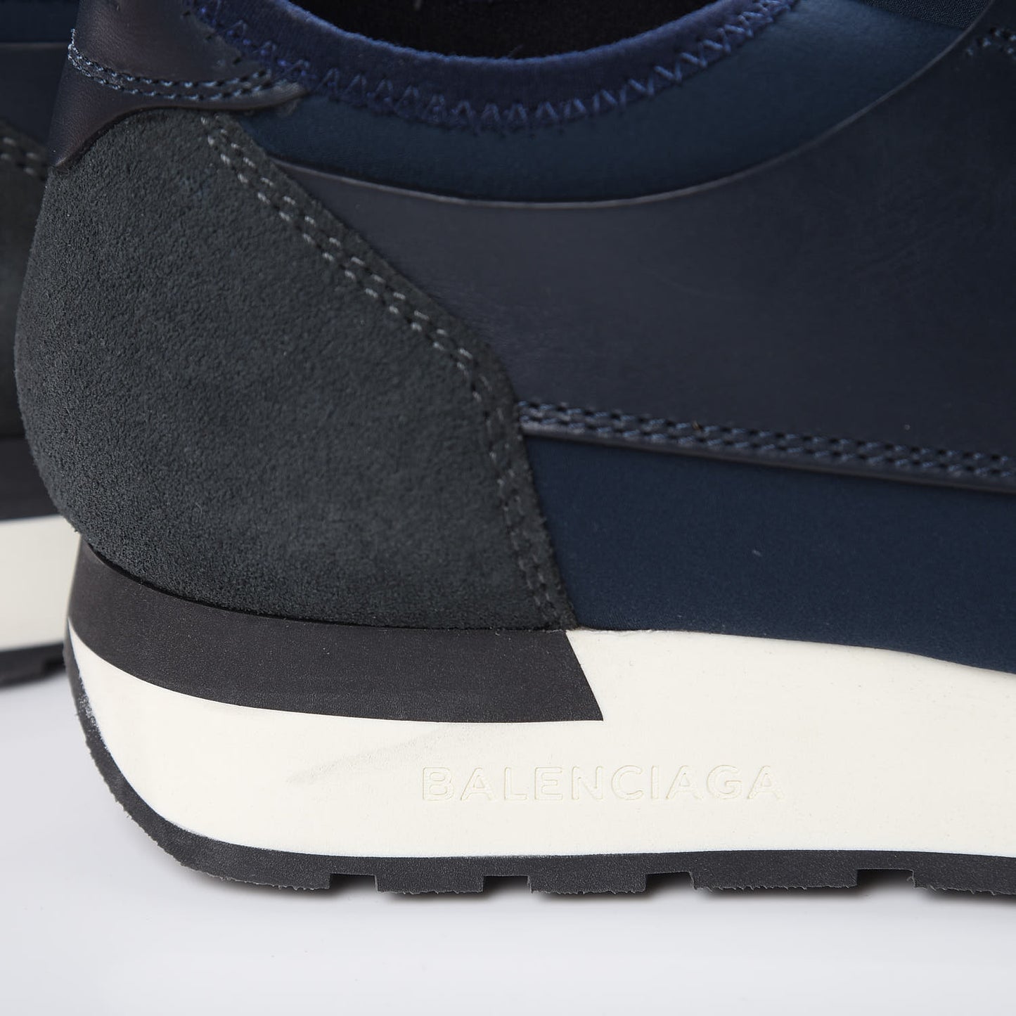 Mesh Calfskin Neoprene Suede Womens Race Runner Sneakers 38 Bleu Nuit