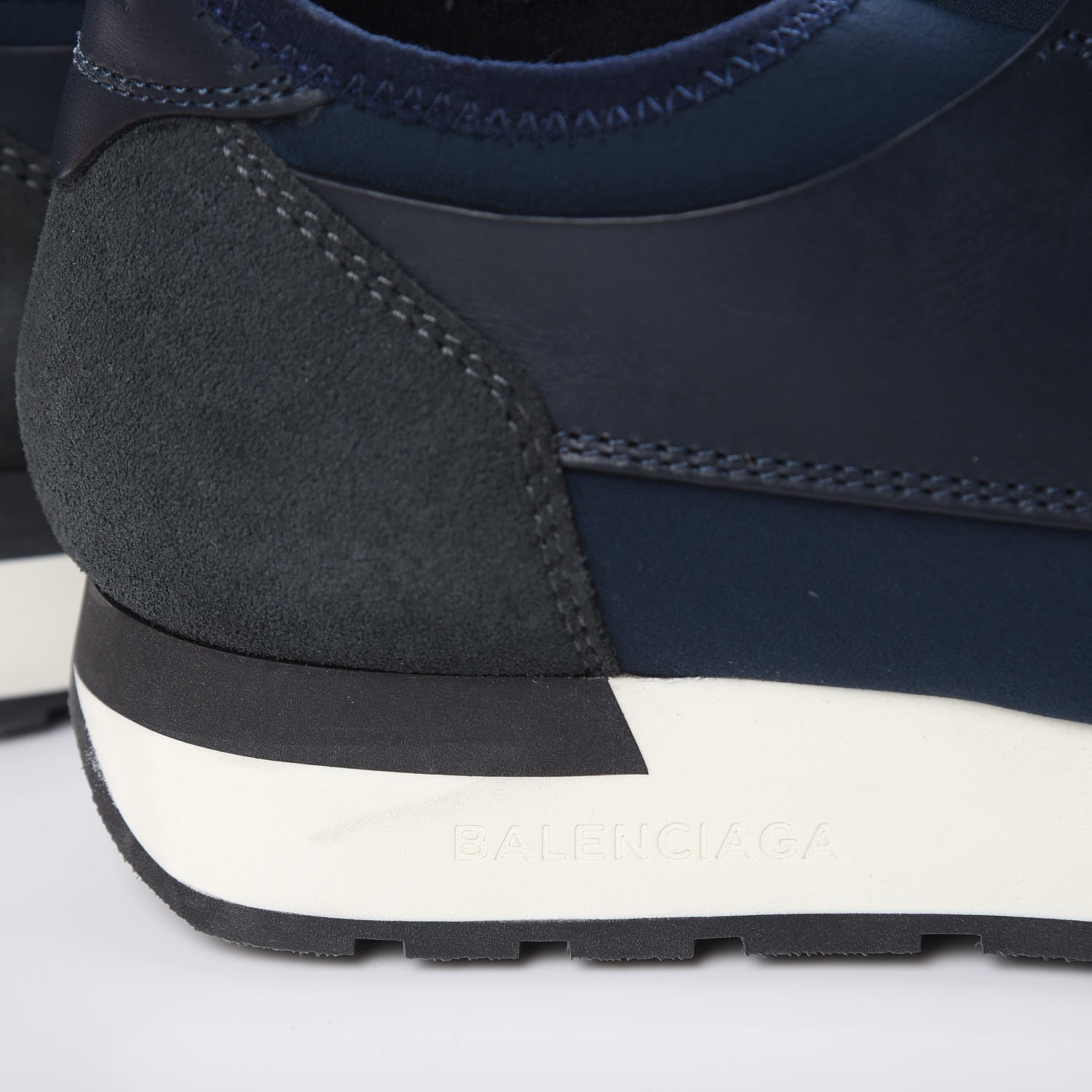 Balenciaga Mesh Calfskin Neoprene Suede Womens Race Runner Sneakers 38 Bleu Nuit 6 of 10
