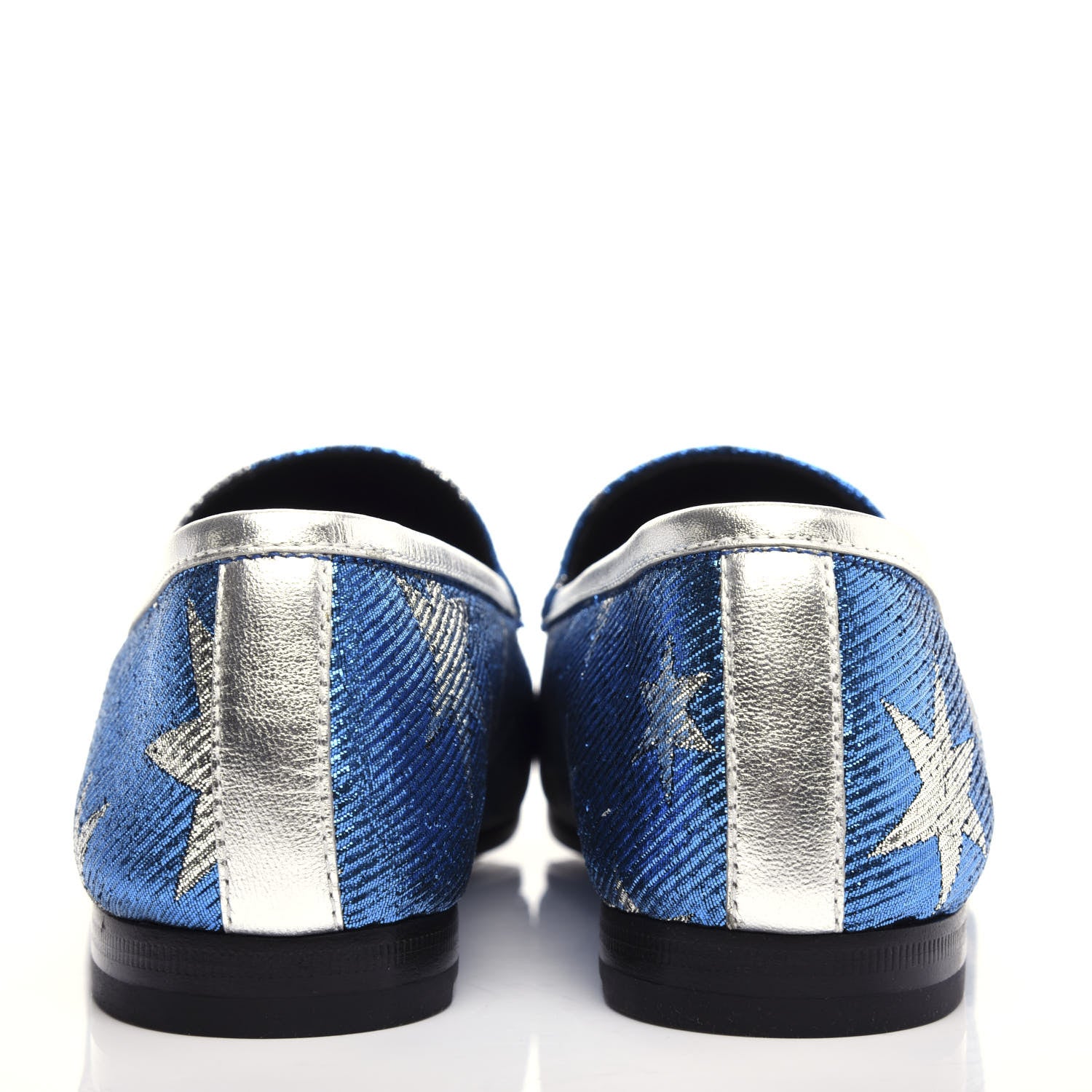 Gucci Lurex Calfskin Starry Sky Womens Jordaan Loafers 36.5 Bluette Silver 7 of 11
