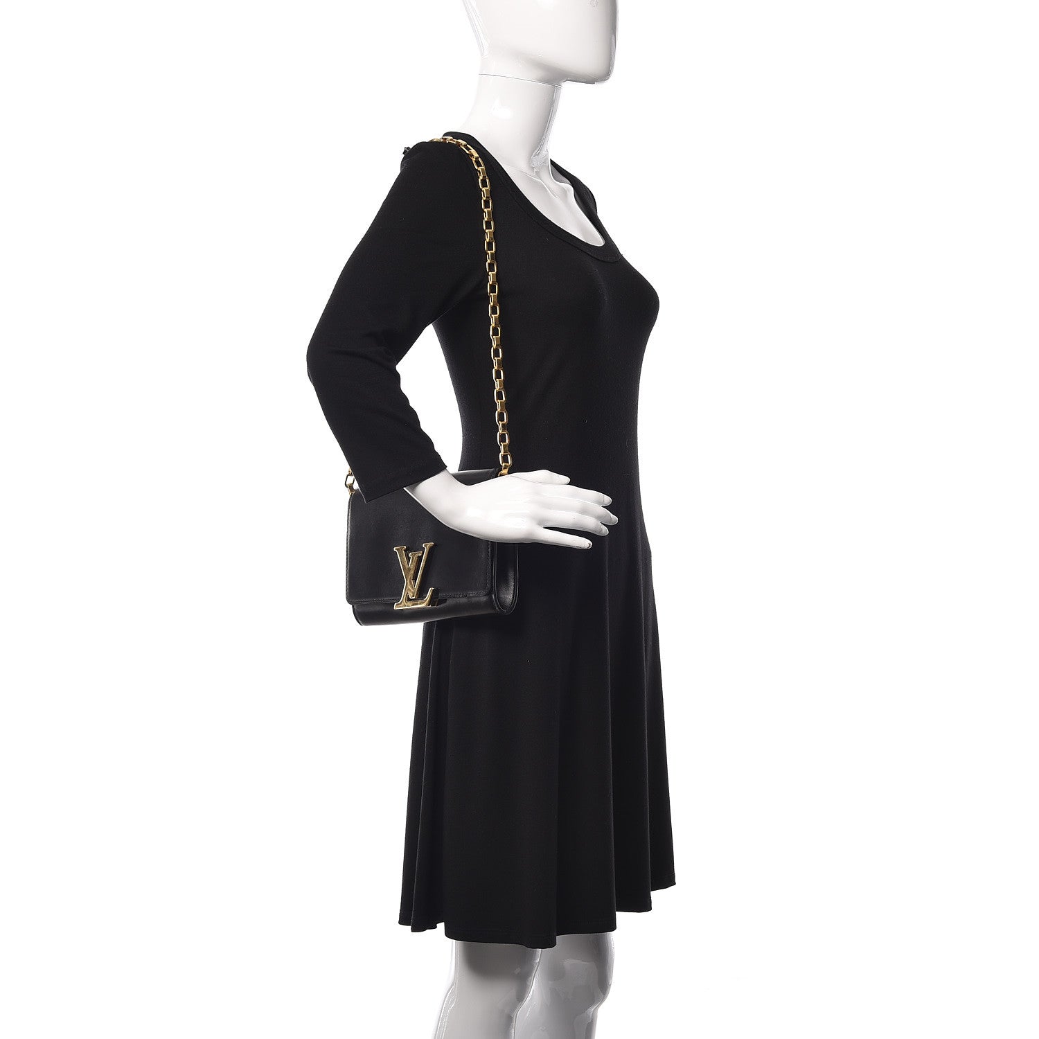 Louis Vuitton Calfskin Chain Louise GM Black 2 of 10