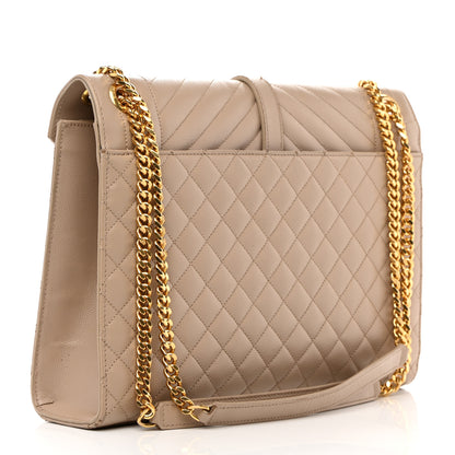 Saint Laurent Grain De Poudre Mixed Matelasse Large Triquilt Monogram Satchel Dark Beige 3 of 25