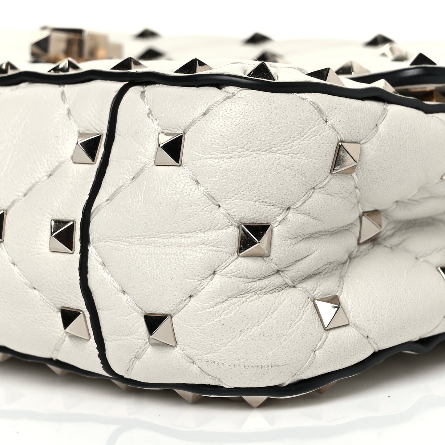 Lambskin Small Rockstud Spike Shoulder Bag White