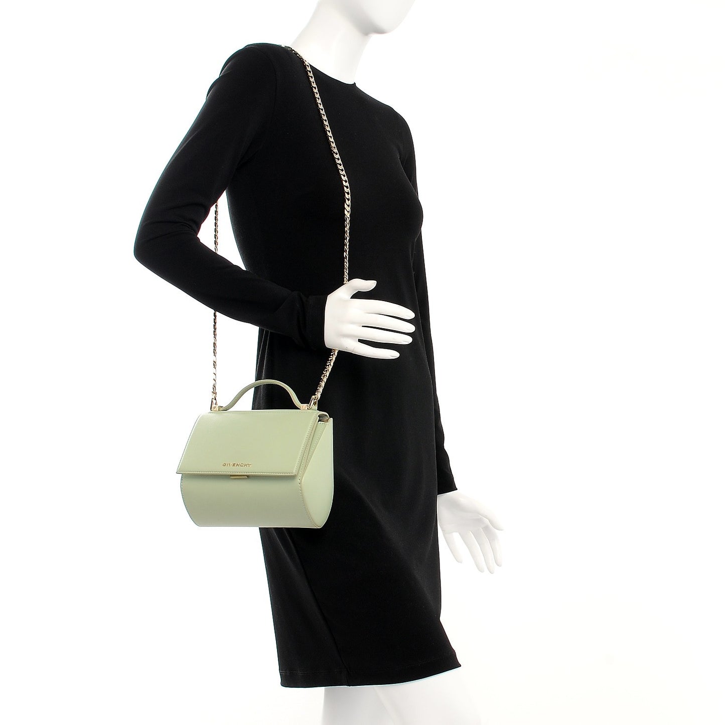 Textured Calfskin Mini Pandora Box Chain Crossbody Bag Aqua Green