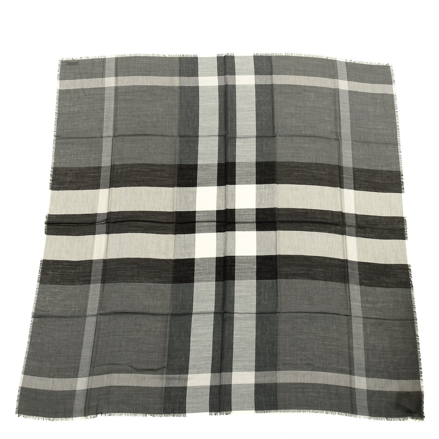 Silk Modal Wool Cashmere London Check Lightweight Square Scarf Mid Grey