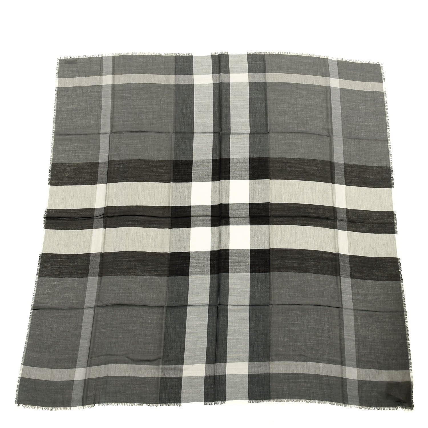 Burberry Silk Modal Wool Cashmere London Check Lightweight Square Scarf Mid Grey 1 of 3