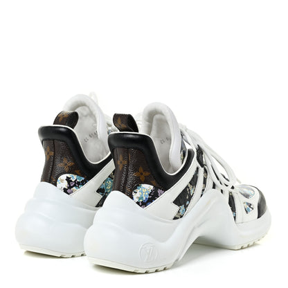 Louis Vuitton Flower Printed Calfskin Monogram LV Archlight Sneakers 38.5 Black Blue 5 of 17