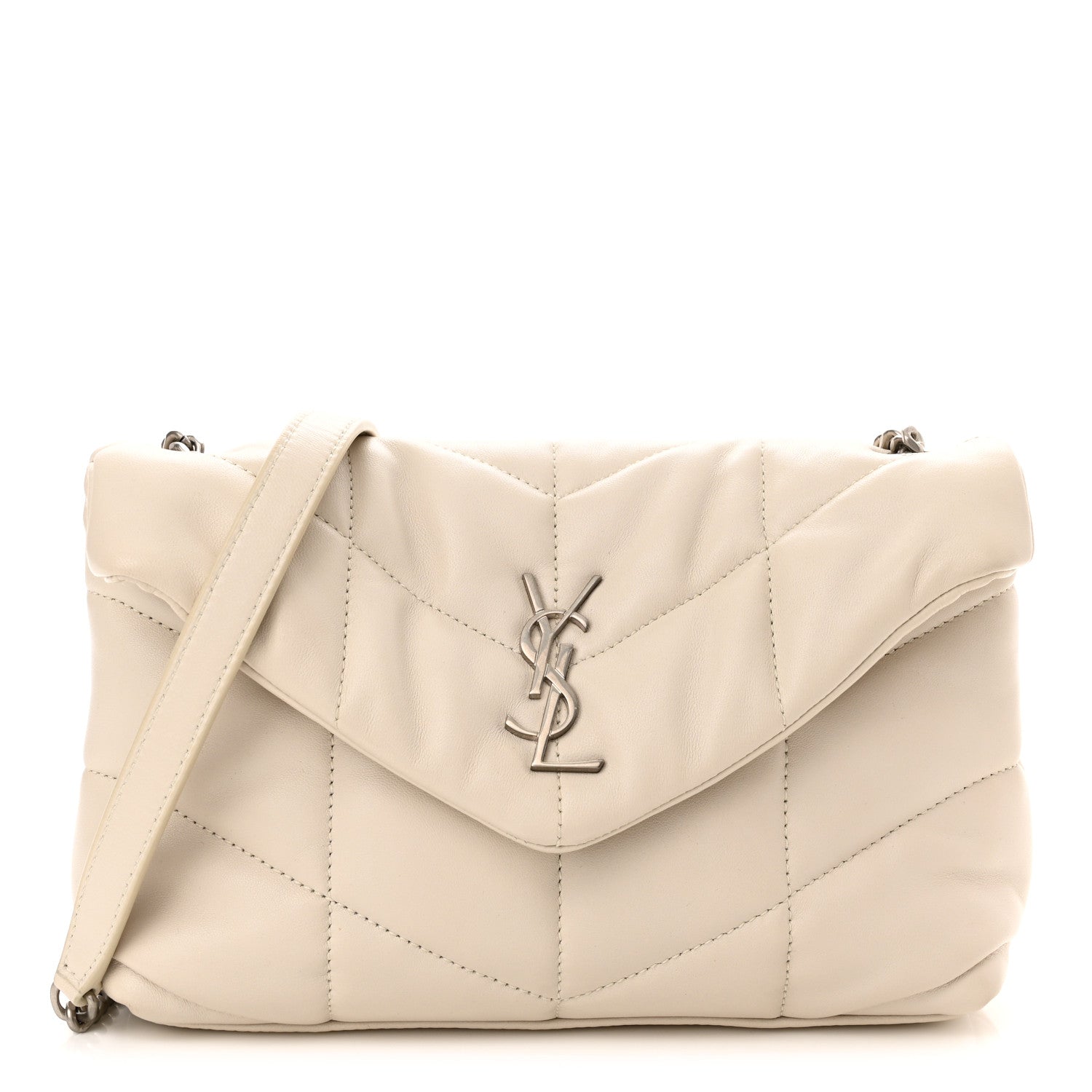 Saint Laurent Lambskin Quilted Toy Loulou Puffer Monogram Chain Satchel Blanc Vintage 1 of 11
