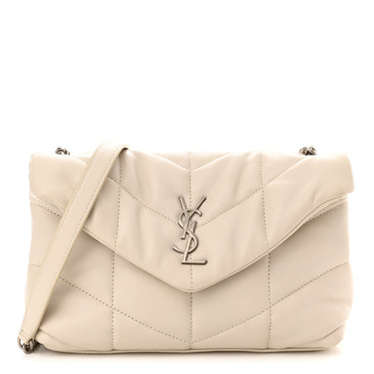 Saint Laurent Lambskin Quilted Toy Loulou Puffer Monogram Chain Satchel Blanc Vintage 1 of 11