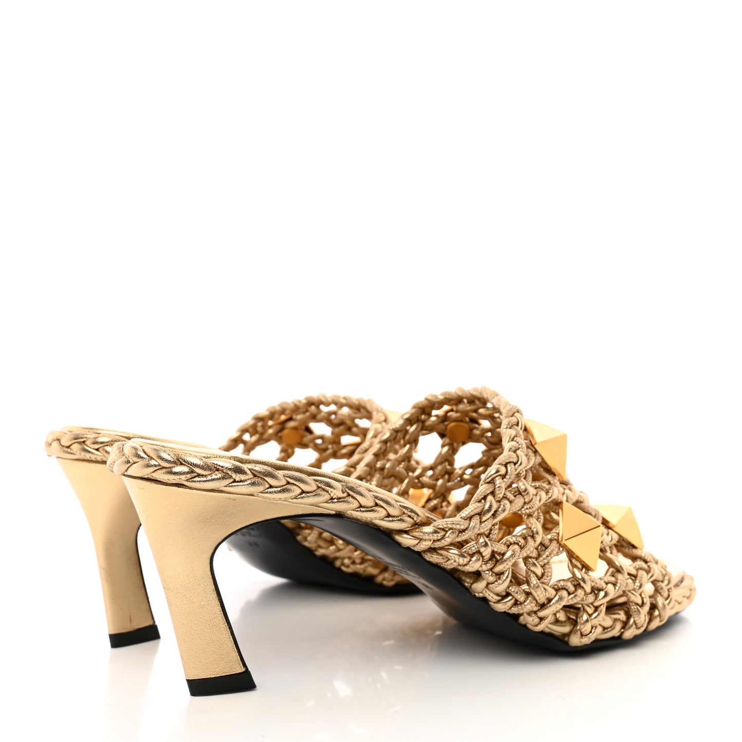 Metallic Nappa Woven Roman Stud 65mm Mule Sandals 38 Star Gold