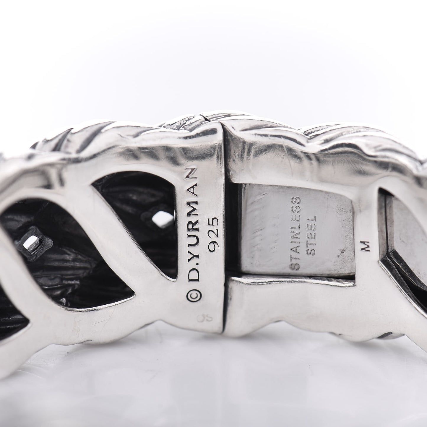 Stainless Steel Sterling Silver Woven Cable Cuff Bracelet