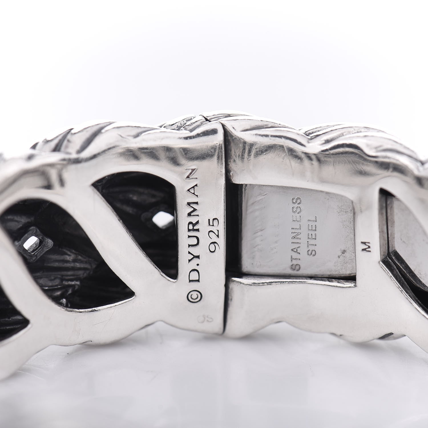 David Yurman Stainless Steel Sterling Silver Woven Cable Cuff Bracelet 4 of 4
