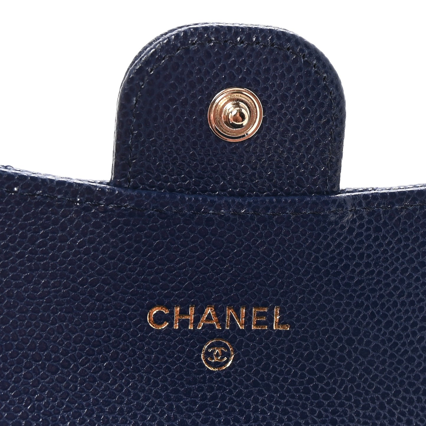 Caviar Quilted Flap Card Holder Wallet Navy Blue