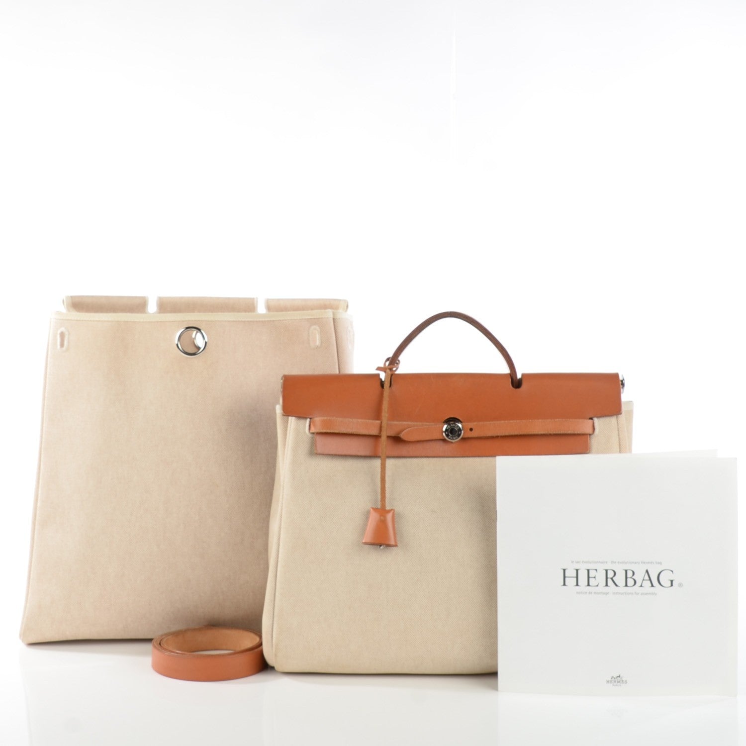 Hermes Toile Vache Calfskin Herbag 36 MM Backpack Natural 10 of 14