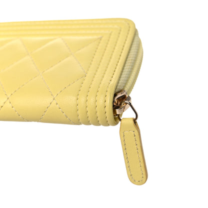 Chanel Lambskin Quilted Zip Around Boy Coin Purse Wallet Yellow 8 of 10