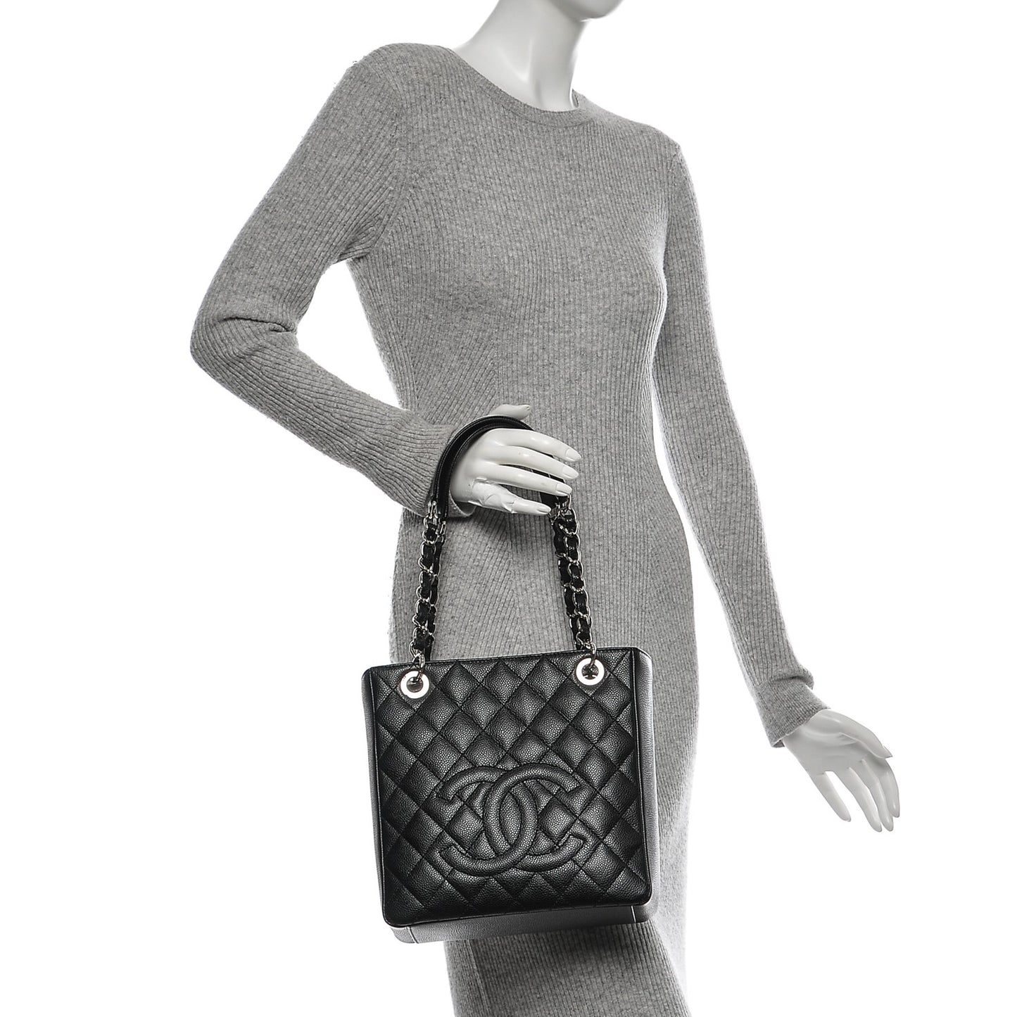 Caviar Quilted Petit Shopping Tote PST Black