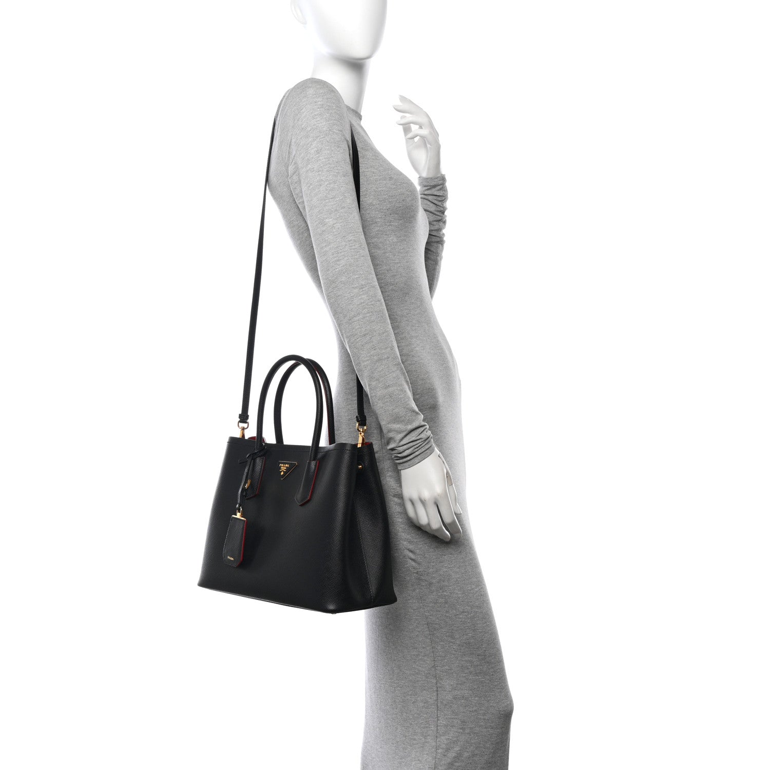 Prada Saffiano Cuir Medium Double Bag Black Fuoco 2 of 9
