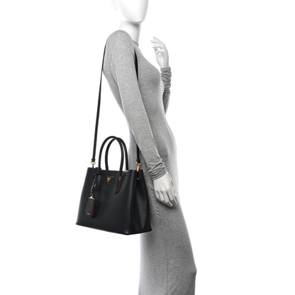 Prada Saffiano Cuir Medium Double Bag Black Fuoco 2 of 9