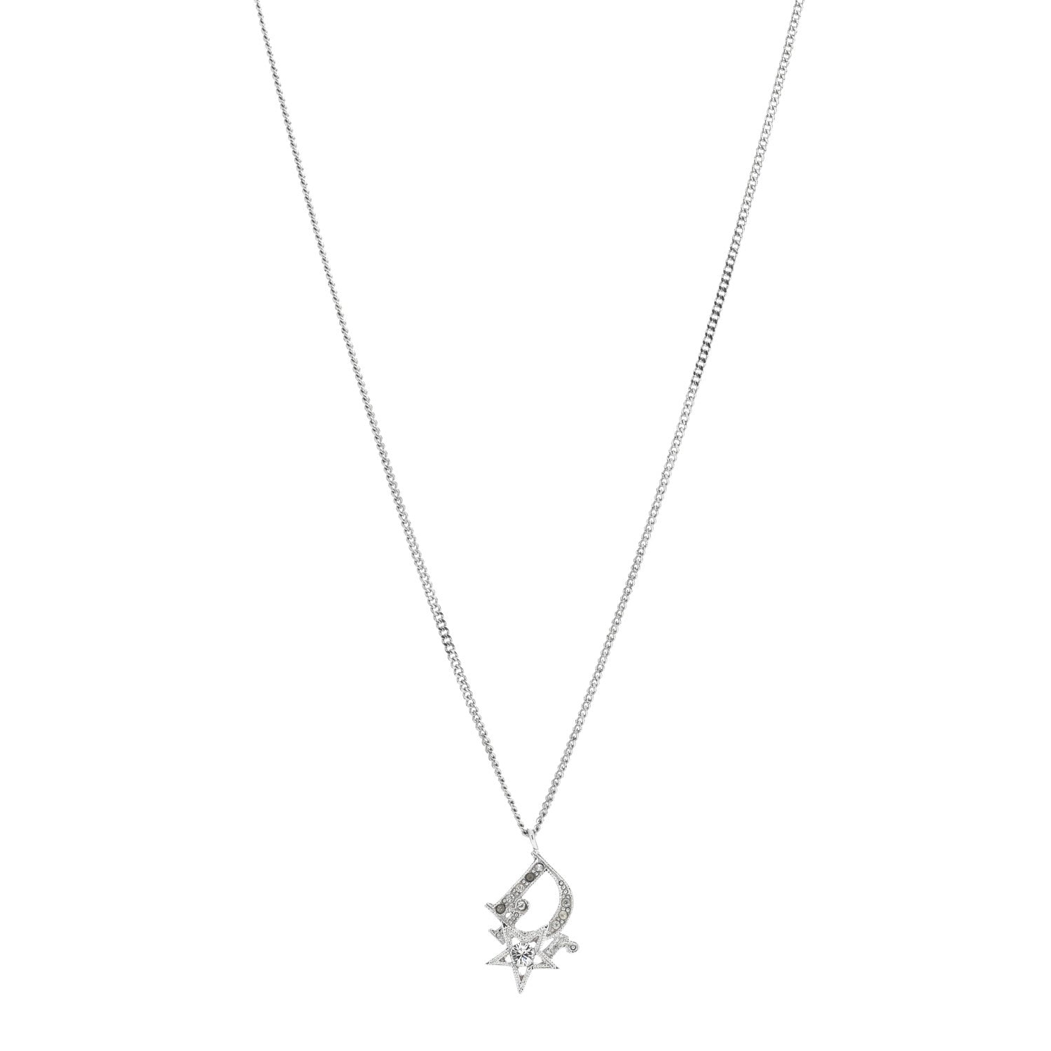 Christian Dior CHRISTIAN DIOR Crystal Logo Star Necklace Silver 1 of 4