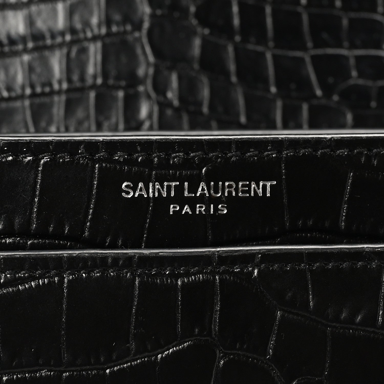 Saint Laurent Calfskin Crocodile Embossed Medium Monogram Sunset Black 6 of 10