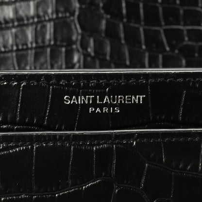 Saint Laurent Calfskin Crocodile Embossed Medium Monogram Sunset Black 6 of 10