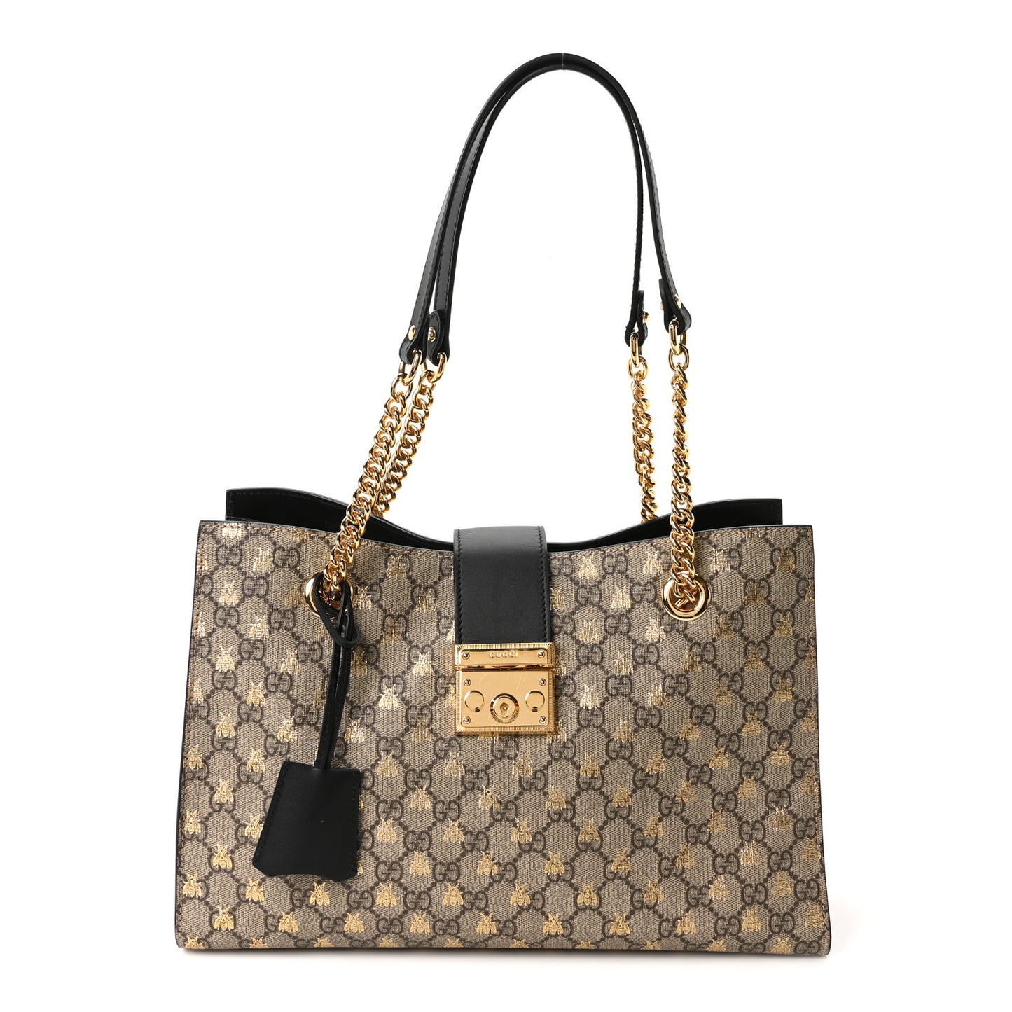 GG Supreme Monogram Bees Medium Padlock Tote Beige Oro Black