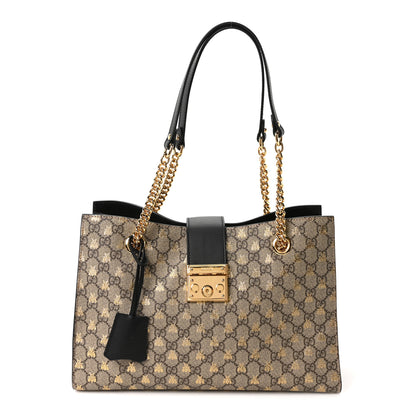 Gucci GG Supreme Monogram Bees Medium Padlock Tote Beige Oro Black 1 of 10