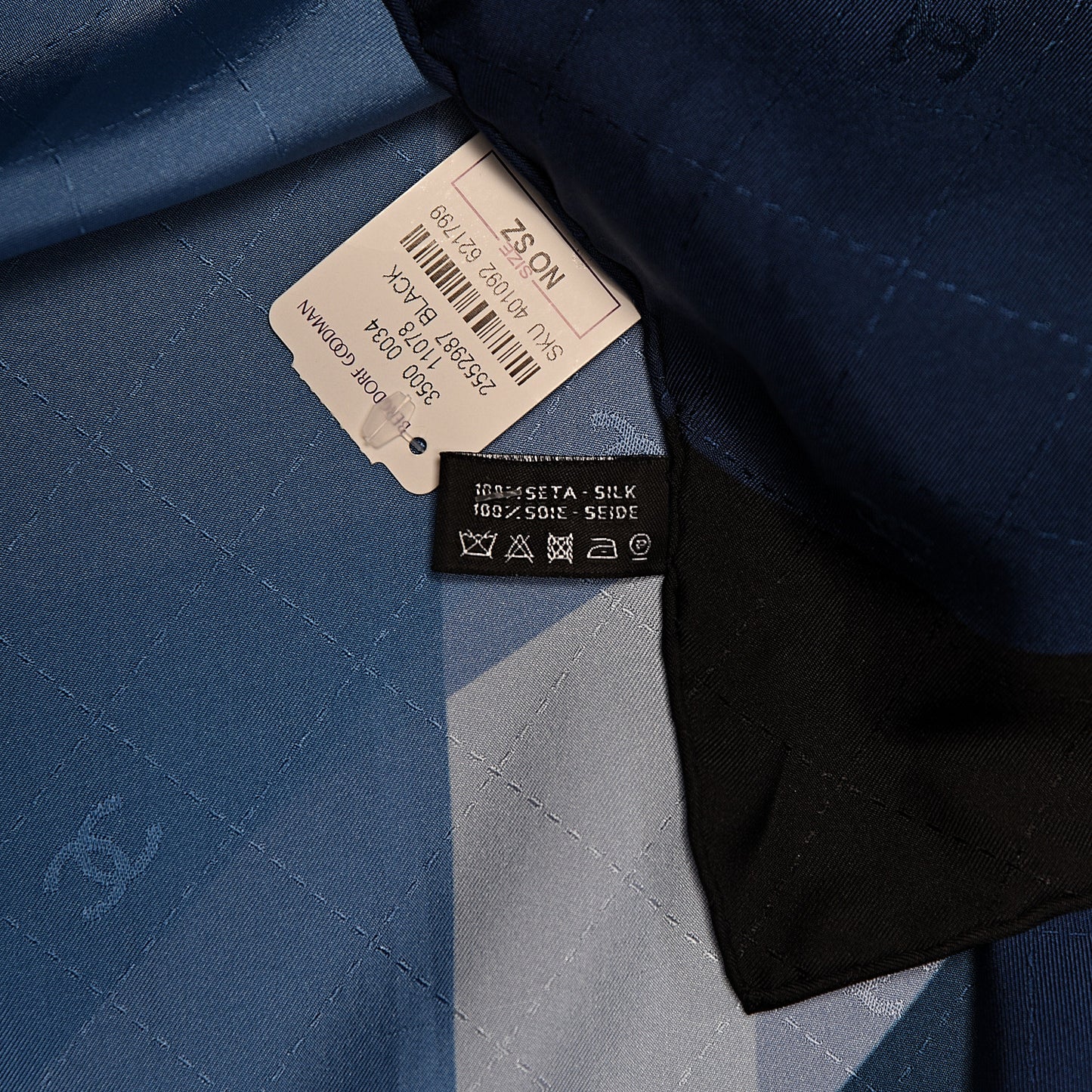 Silk Geometric CC Scarf Navy Blue
