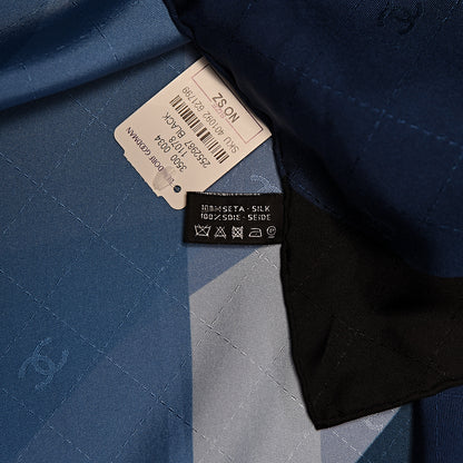 Chanel Silk Geometric CC Scarf Navy Blue 4 of 4