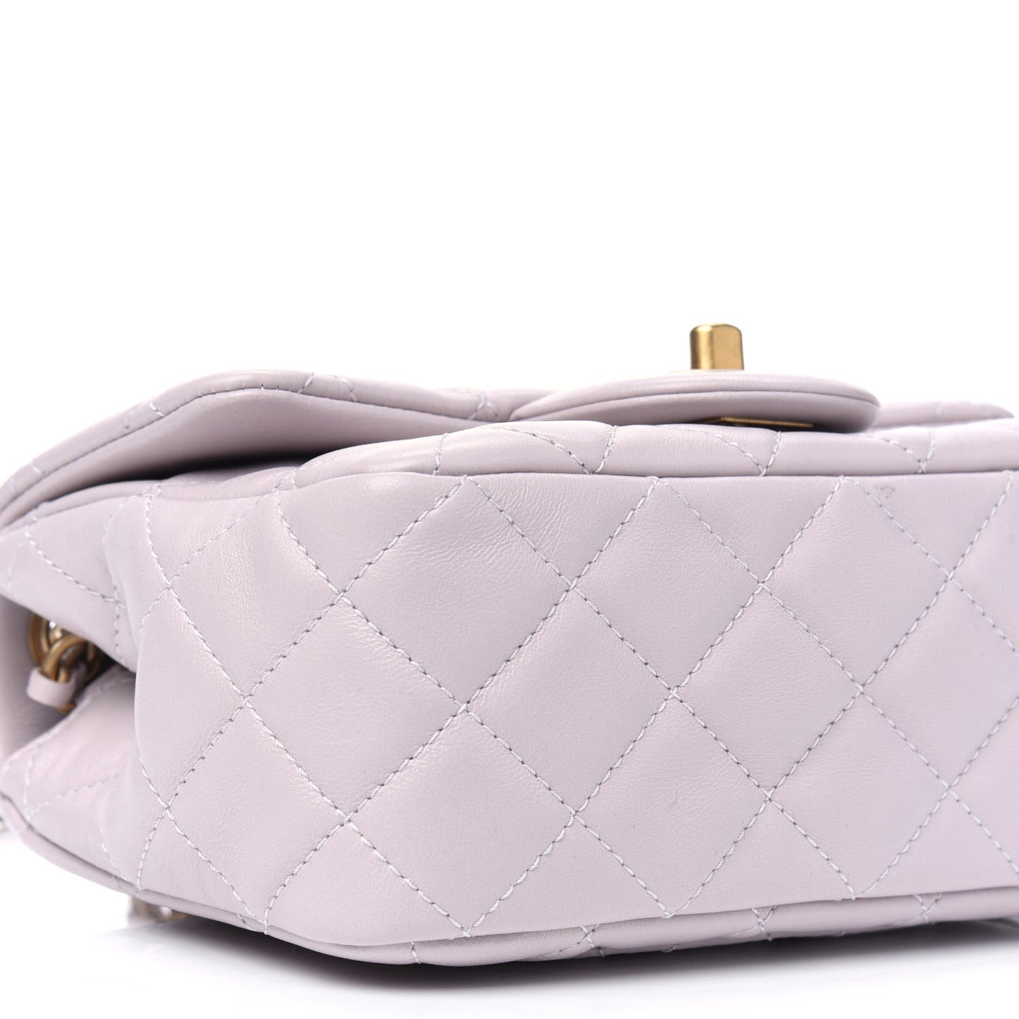 Lambskin Quilted Mini Pearl Crush Flap Light Purple