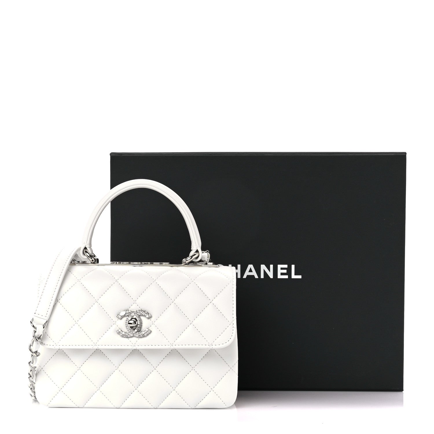 Chanel Lambskin Crystal Quilted Mini Trendy CC Dual Handle Flap Bag White 12 of 12