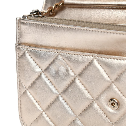Chanel Metallic Lambskin Quilted Wallet On Chain WOC Gold 5 of 6