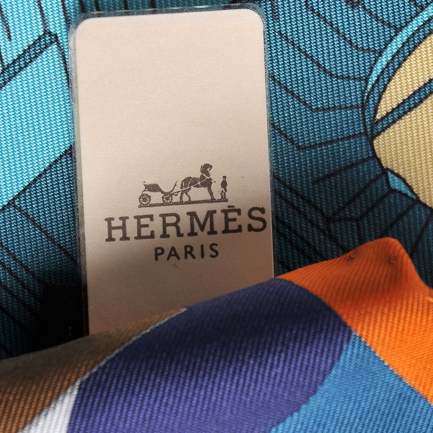 Hermes Silk Space Shopping Au Faubourg Pocket Square Bleu Orange Vert 6 of 7