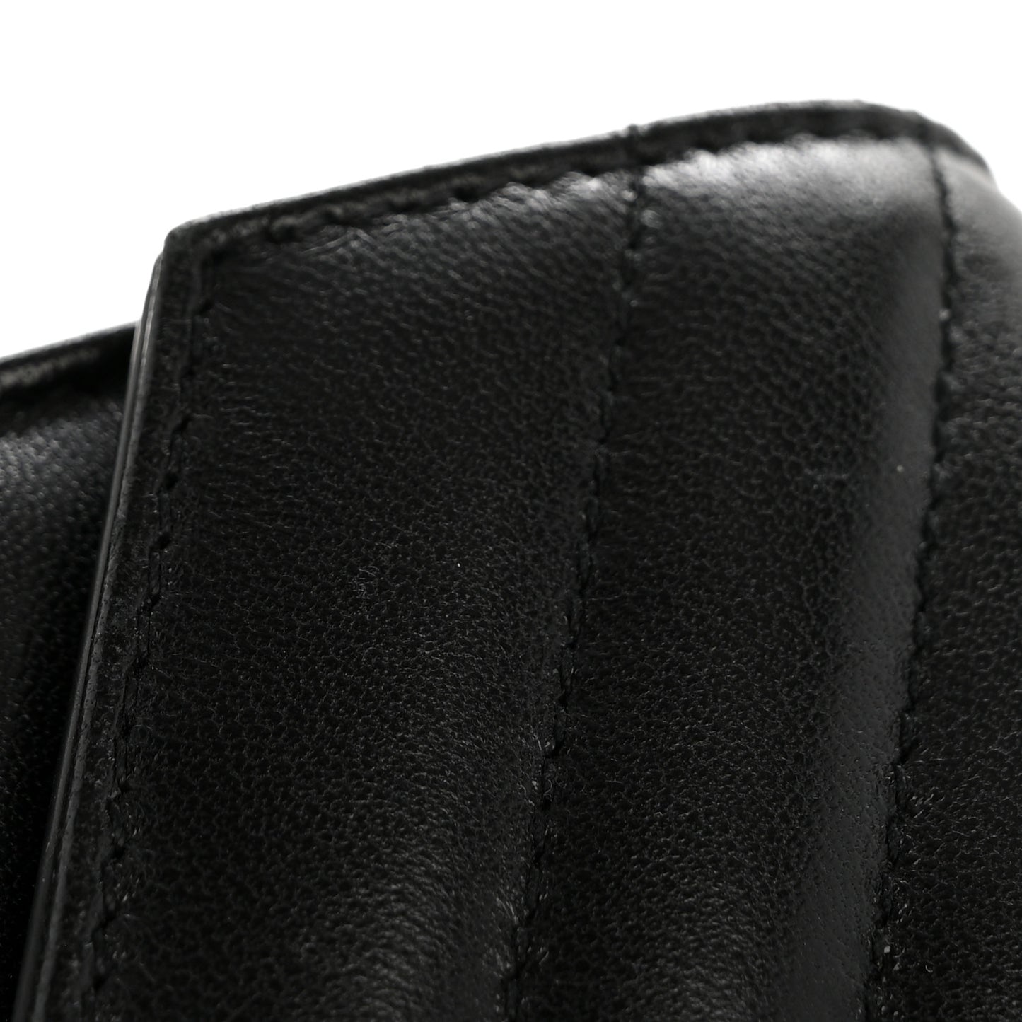 Lambskin Matelasse Chevron Monogram Compact Tri Fold Wallet Black