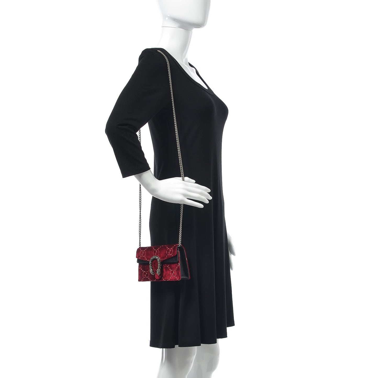 Velvet GG Monogram Super Mini Dionysus Shoulder Bag Red Cipria Black