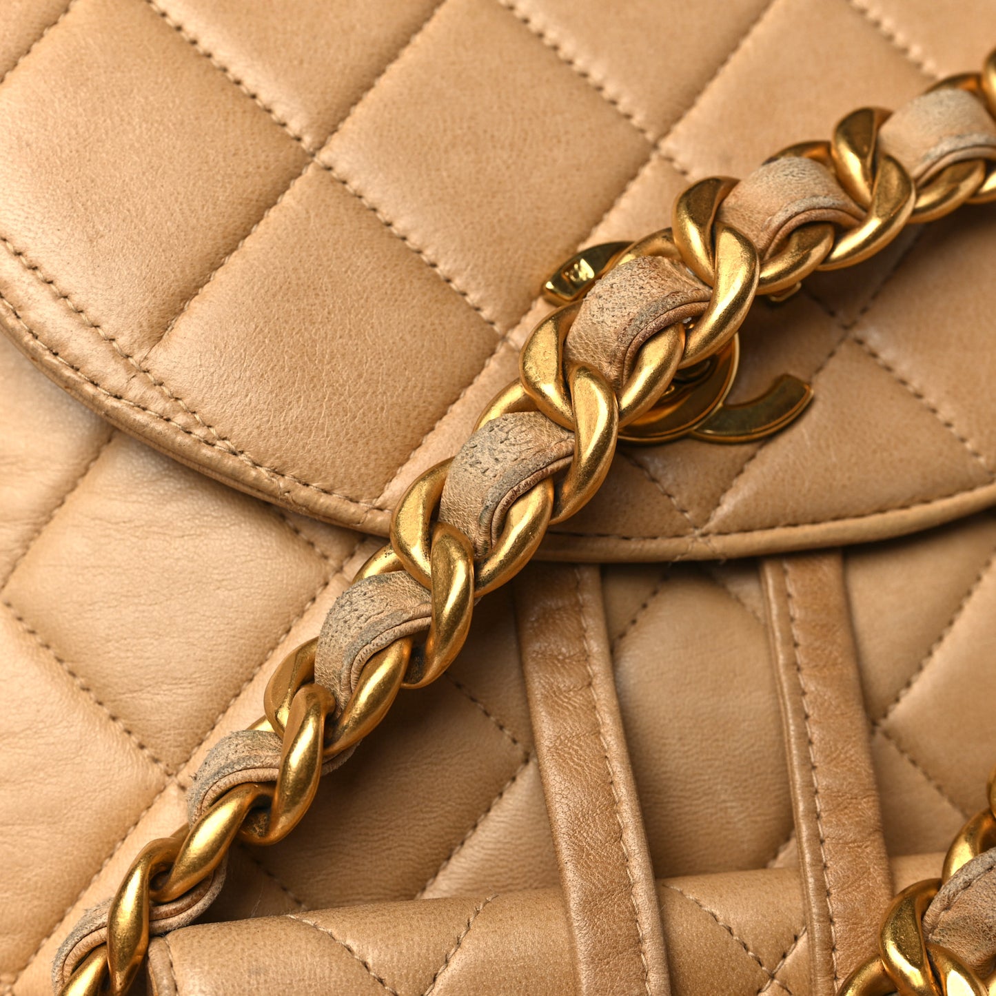 Lambskin Quilted Backpack Beige