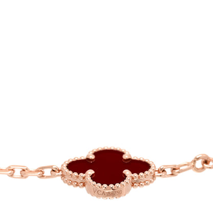 Van Cleef & Arpels 18K Rose Gold Carnelian 5 Motifs Guilloche Vintage Alhambra Bracelet 3 of 5