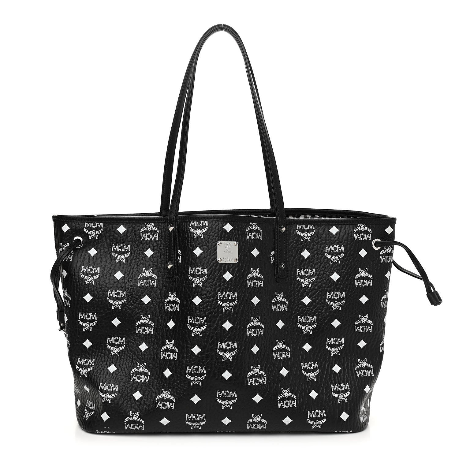 MCM Visetos Medium Anya Zip Top Shopper Tote Black 1 of 15