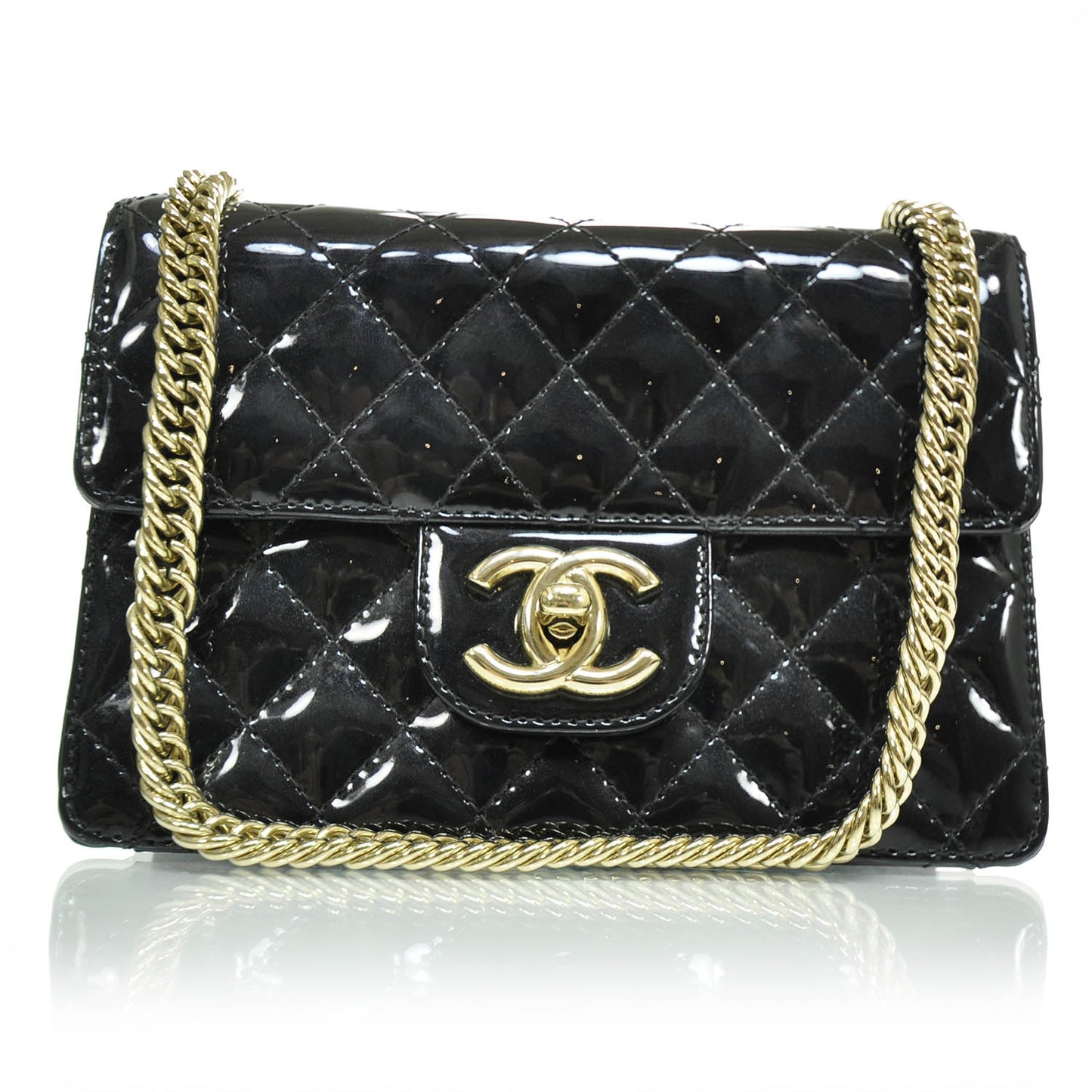 Patent Quilted Sparkle Glitter Evening Flap Black