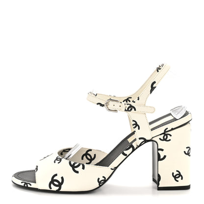 Chanel Printed Lambskin CC Sandals 41 White Black 1 of 12